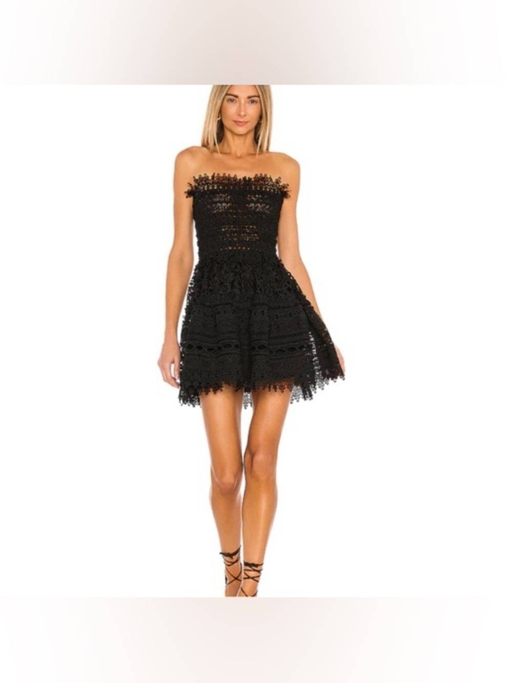 Waimari Vallarta Black Strapless Lace Crochet Guipure Mini Dress Sz S